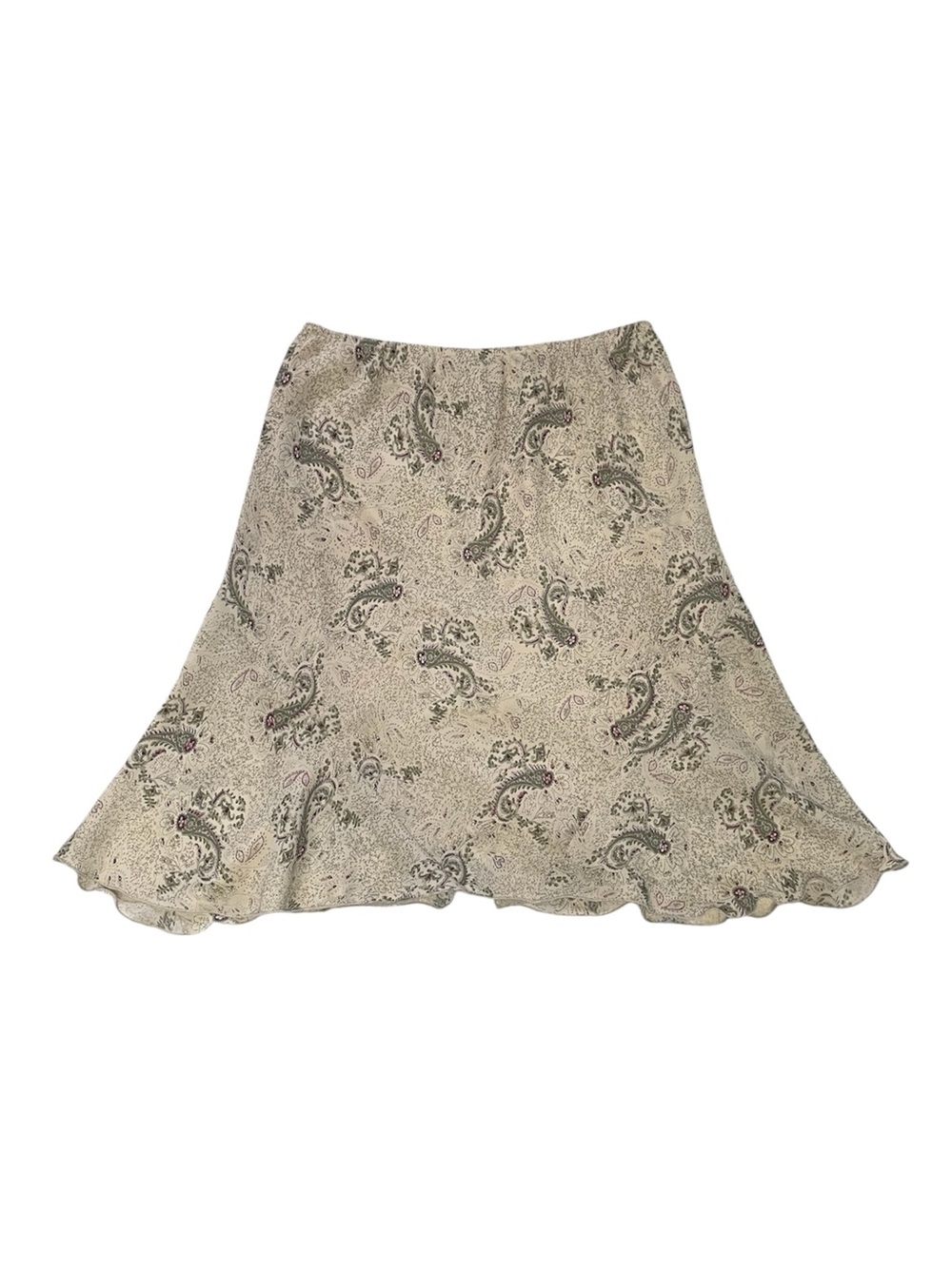 Beige Paisley Flowy Midi Skirt